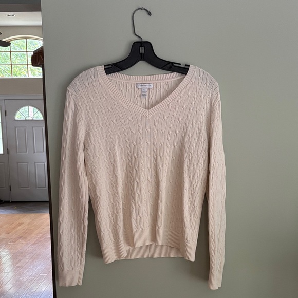 🌿 Charter Club Ivory V-Neck Cable Sweater - Picture 1 of 6